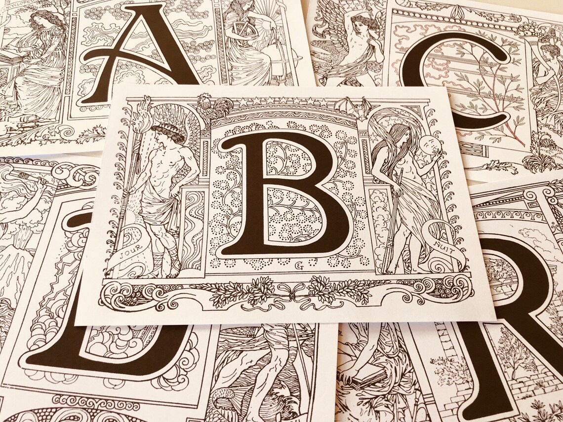 Antique Alphabet Coloringbook Coloring Book With 26 Coloring - Etsy