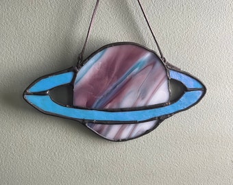 Stained Glass Iridescent & Pink/ Purple Planet Sun catcher, Wall Hanging, Window Decor