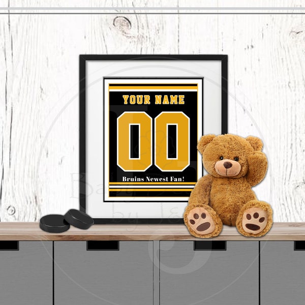 Editable Boston Bruins Inspired Printable Wall Art - Personalized- Kid's Room, Game Room, Nursery. You Download, You Print, You Frame!