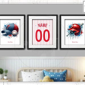 3 Personalized Phillies Inspired Printable Wall Art - Personalized- Kid&#39;s Room, Game Room, Nursery. You Download, You Print, You Frame!