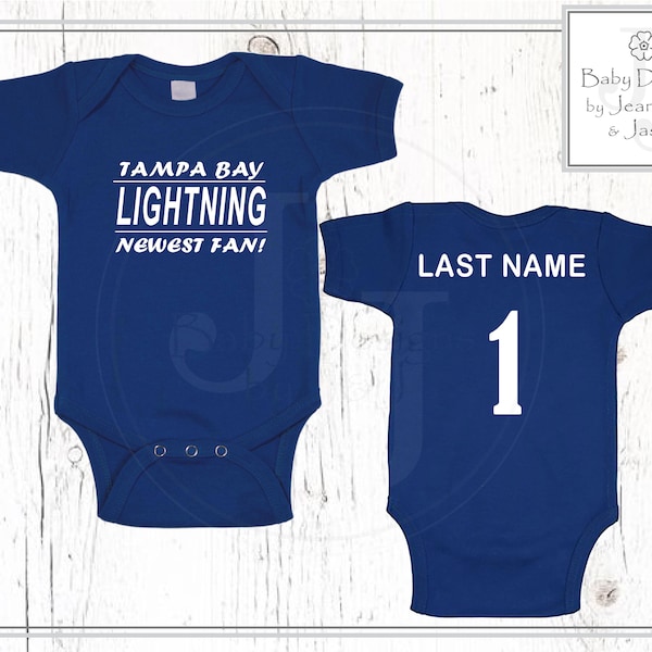 Tampa Bay Lightning Inspired - Jersey Style - Personalized Baby One Piece - Hockey/Sports. Great to watch the game with daddy! Gift!