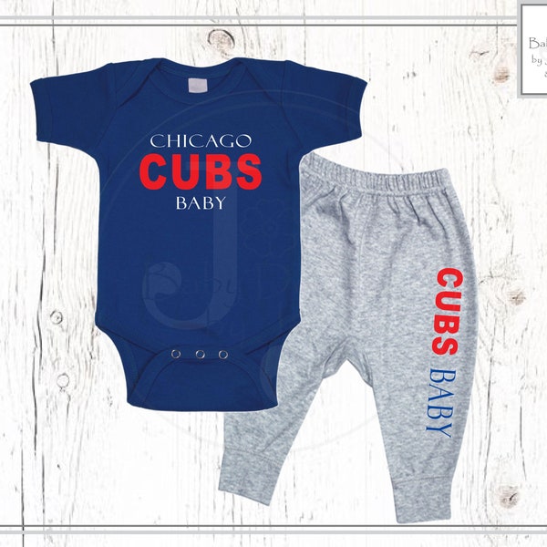 Chicago Cubs Inspired - Personalized Baby Bodysuit and/or Joggers - Chicago Cubs/Baseball/Cubs/Sports/Baseball. Perfect Baby Shower Gift!