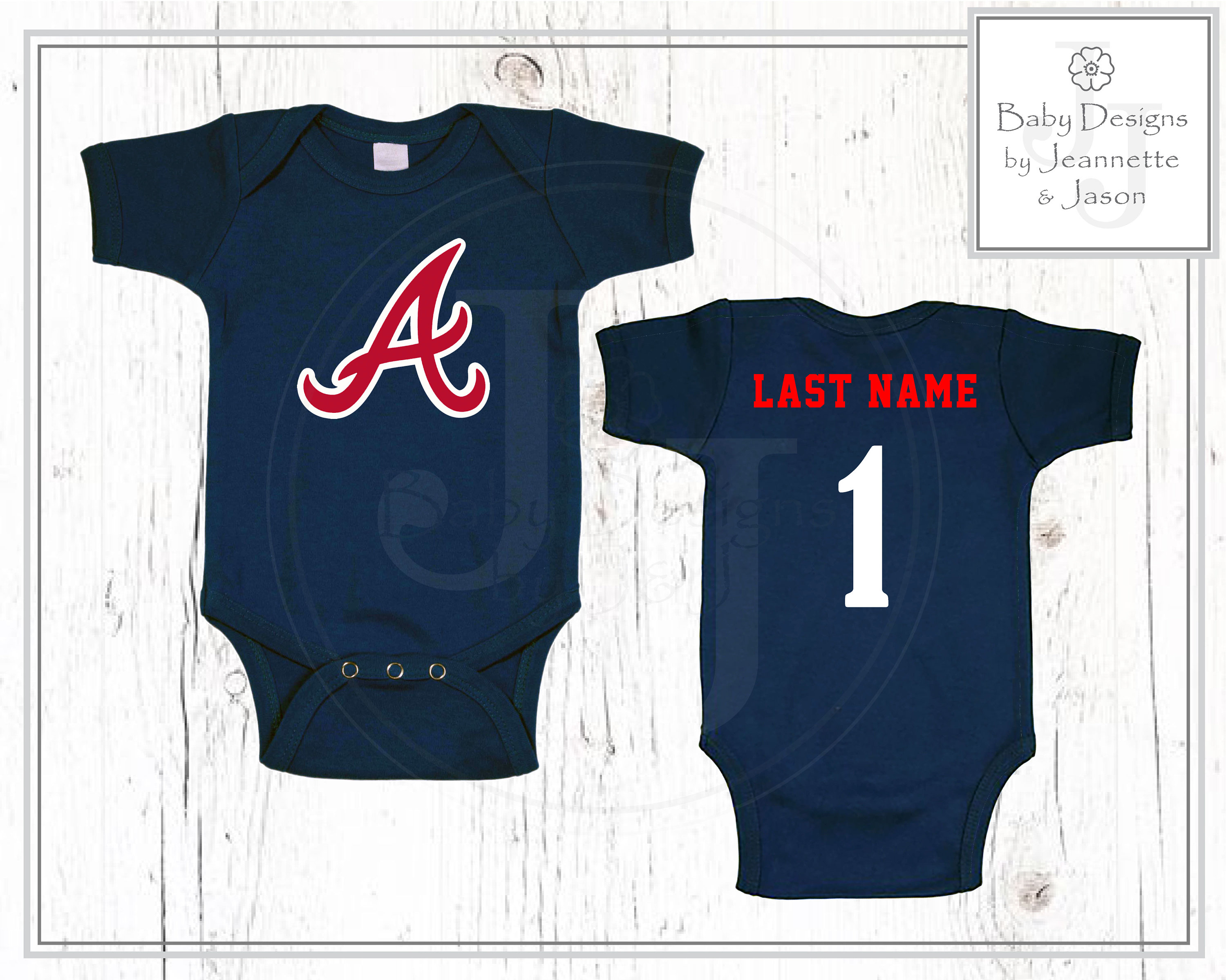 Personalized Atlanta Braves Baby One Piece And/or Bib 