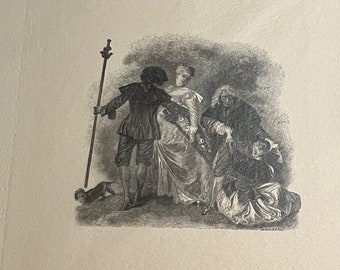 Antique Etching/Engraving Reproduction Print on Parchment, from A Mirror of Fair Women, 1892