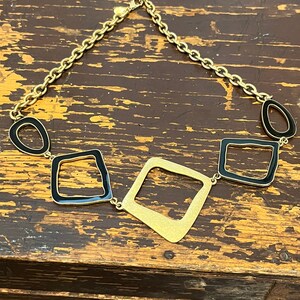 Vintage Premier Designs Black Enamel and Gold Costume Necklace