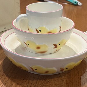Vintage 3 Piece William Goebel Children&#39;s Cup, Bowl, Warming Plate Set