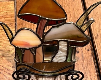 Vintage Mushroom Stained Glass Art