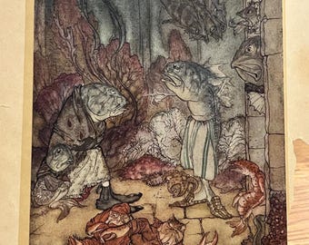 A Scaly Set of Rascals, Color Book Plate From A Wonder Book, by Nathaniel Hawthorne, Illustrated by Artist Arthur Rackham, 1922