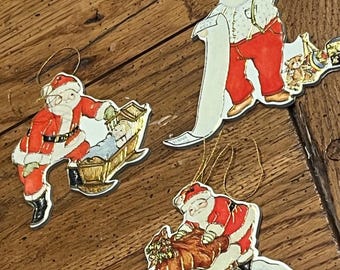 Set of 3 Vintage Decorative Santa Ornaments, Merrimack, 1986