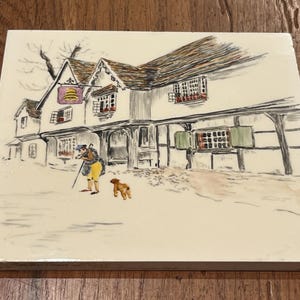 Vintage Town Scene Tile Trivet, Made in Germany