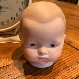 Vintage Bisque Ceramic Doll Head, Signed A.M., Germany