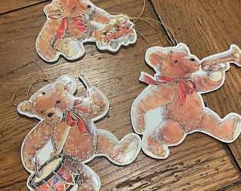 Set of 3 Vintage Decorative Bear Ornaments, Smithsonian, 1991