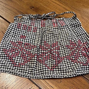 Vintage Waist Tie Black and White Child&#39;s Embroidered Apron, 1960s