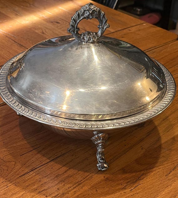 米国ヴィンテージ F.B. Rogers 銀仕上げ皿 Antique FB Rogers Silver Co. Silverplated Footed Covered Bowl