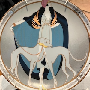 Vintage Art Deco Flapper With Greyhounds, Collectors Plate, 1989