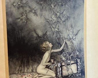 Pandora's Box, Color Book Plate From A Wonder Book, by Nathaniel Hawthorne, Illustrated by Artist Arthur Rackham, 1922