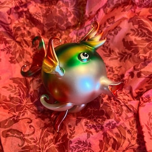 Vintage Glass Christmas Ornament, Beautiful Hand Blown Puffer Kissing Fish