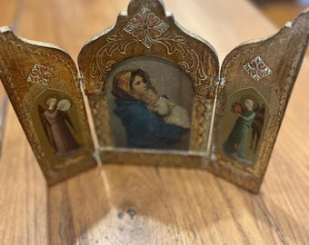 Vintage Triptych, Ferruzzi Madonnina, by G.B. Florence, Italy