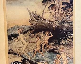 Oh What A Good Time Was That, Color Book Plate From A Wonder Book, by Nathaniel Hawthorne, Illustrated by Artist Arthur Rackham, 1922