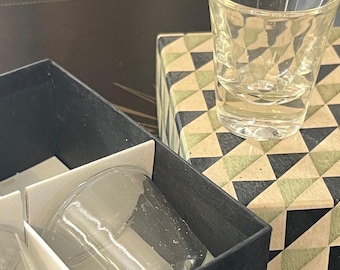 Vintage MCM Set of 4 Shot Glasses With Box, Anchor Hocking, 1960s