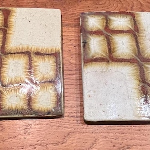 Vintage Set of 2 Tile Pottery Trivets, Signed by Artist