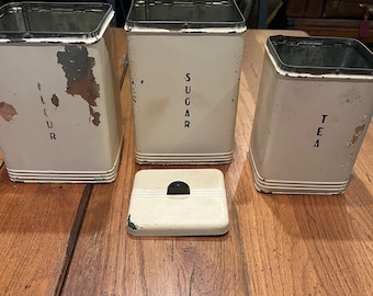 Vintage 4pc Lincoln Beautyware Canister Set - Metal, Flour, Sugar