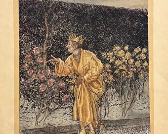 Every Flower Changed to Gold, Color Book Plate From A Wonder Book, by Nathaniel Hawthorne, Illustrated by Artist Arthur Rackham, 1922