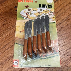 Vintage Wooden and Stainless Hors d&#39;oeuvres Knives, Japan