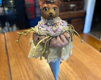 Vintage Katherine's Collection Victorian Kitty Cat Cone Ornament