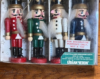 Vintage Set of 4 Nutcracker Wooden Ornaments, by Lillian Vernon