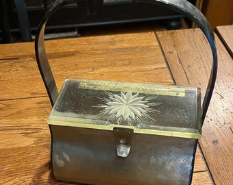 Vintage Art Deco Lucite Gray Pearlized Box Purse With Frosted Clear Top, 1940s-1950s