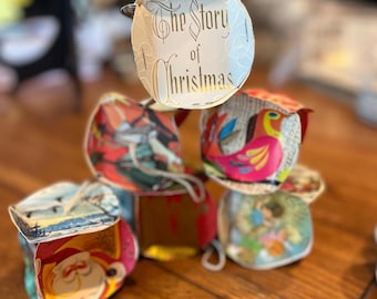 Lot of 7 Handmade Vintage Christmas Greeting Card Ornaments, Assorted (NOTE: These are a RESCUE)