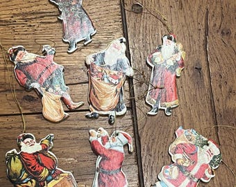 Set of 7 Vintage Decorative Santa Ornaments, Merrimack, 1977