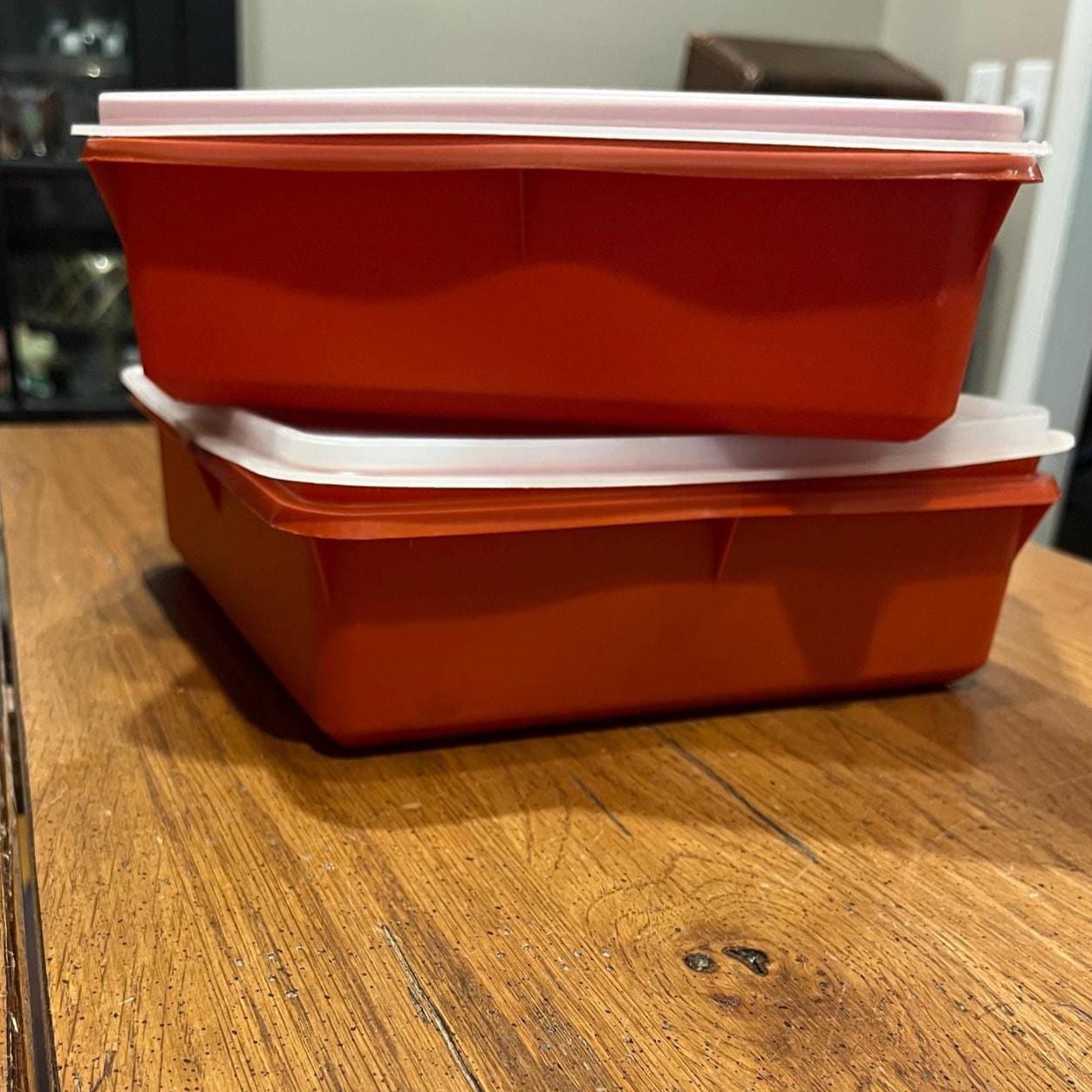 Tupperware Square Red Container With Lid - Etsy