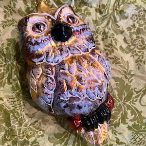 Vintage Glass Christmas Ornament, Beautiful Hand Painted Owl