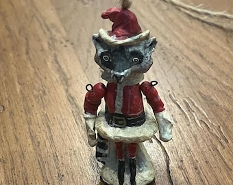 Vintage Poliwoggs Santa Raccoon Figurine, Dept 56