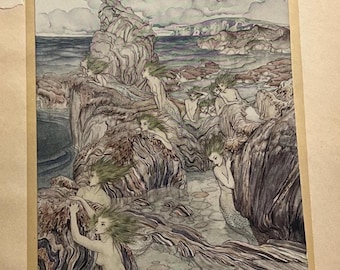 They Have Sea-green Hair, Color Book Plate From A Wonder Book, by Nathaniel Hawthorne, Illustrated by Artist Arthur Rackham, 1922