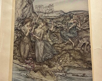 Twining Wreaths of Flowers, Color Book Plate From A Wonder Book, by Nathaniel Hawthorne, Illustrated by Artist Arthur Rackham, 1922