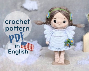 Amigurumi doll PDF English pattern. Amigurumi Angel Pattern. Сrochet christmas angel. Crochet Christmas.  Сrochet angel