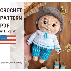 Crochet prince pattern. Crochet pattern. Crochet prince.  Easy crochet pattern. Crochet boy. Prince Crochet Doll. Christmas