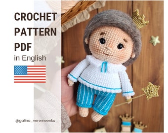Crochet prince pattern. Crochet pattern. Crochet prince.  Easy crochet pattern. Crochet boy. Prince Crochet Doll. Christmas