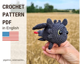 Drachen Häkelmuster | Häkelanleitung für black dragon PDF Englisch | einfach Amigurumi Baby Spielzeug | gehäkelter Lichtdrache | Anleitung