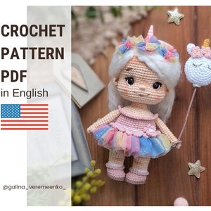 crochet pattern | crochet unicorn | unicorn doll | crochet doll | unicorn | crochet PDF pattern | English crochet pattern
