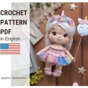 crochet pattern crochet unicorn unicorn doll crochet doll unicorn crochet PDF pattern English crochet pattern image 1