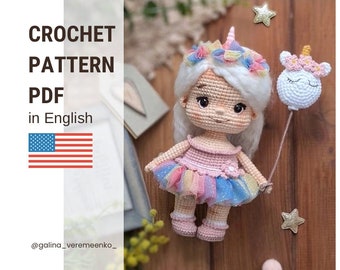 patrón de crochet / unicornio de crochet / muñeco unicornio / muñeco de crochet / unicornio / patrón PDF de crochet / patrón de crochet inglés