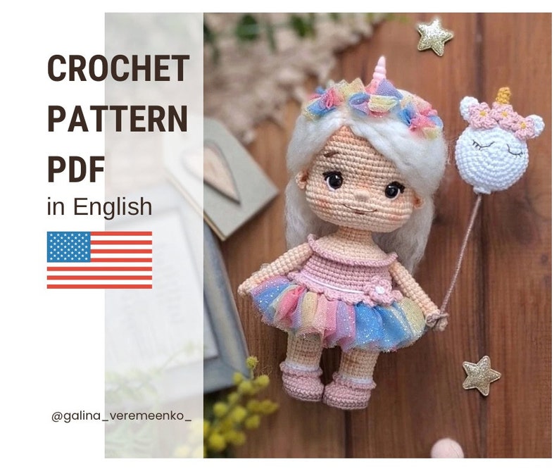 crochet pattern crochet unicorn unicorn doll crochet doll unicorn crochet PDF pattern English crochet pattern image 1