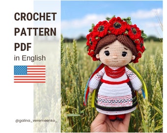 Patrón de crochet en PDF. Patrones de juguetes amigurumi. Patrón de crochet de muñeca ucraniana. Chica ucraniana. Patrón de ganchillo.