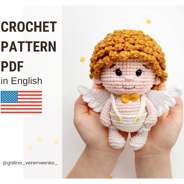 Modèle de crochet d'ange, modèle de crochet de Cupidon, poupée d'ange d'Amigurumi, jouets de crochet d'Amigurumi, cupidon de modèle d'Amigurumi. Noël au crochet