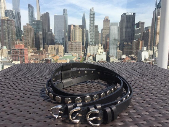 Belt, Triple Leather Straps, Triple Metal Buckles & Metal Studs