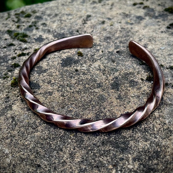 Hand Forged Solid Bronze Densely Twisted Viking Arm Ring, Cuff Bracelet, Mens or Womens Cuff Bracelet, Gift For Him, Gift For Her